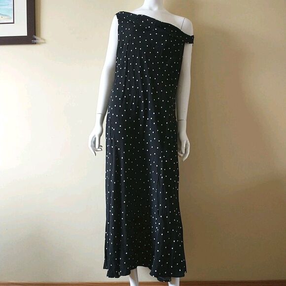 Asos Design Maxi Dress 16 Black White Swiss Dot Sleeveless Flare A-Line Retro - Picture 2 of 14